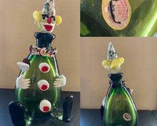 Hand Made Venetian Italy Murano Glass Clown Decanter 