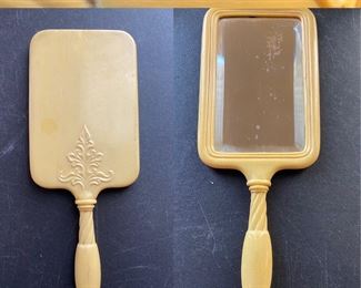Vintage Carved Celluloid Hand Mirror 