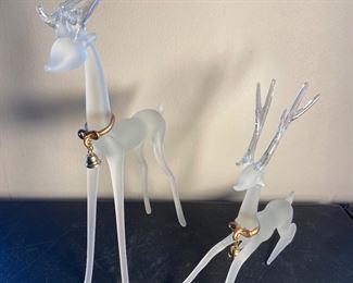 Bali’s Vintage Pair of Frosted Glass Reindeer with Bell Collars