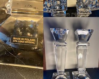 Pair 24% Lead Crystal Polish Large Candlesticks