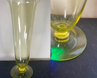 Vaseline Uranium Glass Vase 12” Tall