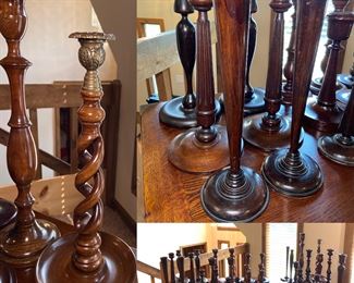 LARGE COLLECTION OF ANTIQUE WOODEN HANDMADE CANDLESTICKS