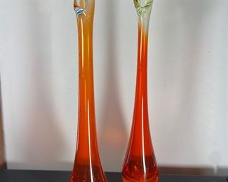 2 Vintage Viking Swung  Orange Vases-Appropriately 12”Tall