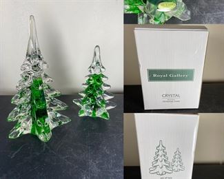 Royal Gallery set of 2 Clear with Green Center Crystal Trees