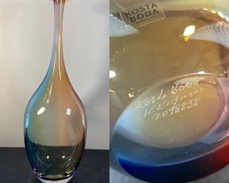 Signed Numbered Kosta Boda Sweden Art 12” Art Glass Vase