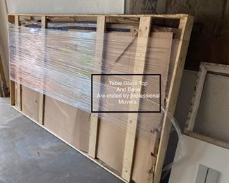 This photo shows the crated glass top of the Ralph  Lauren Mercer Table.  