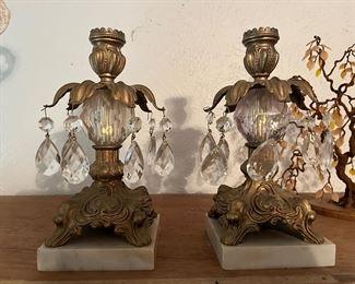 candlesticks with crystal pendants