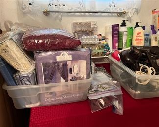 drapes, linens and toiletries