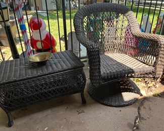 woven patio chair with side table