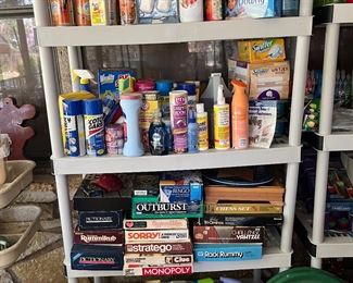 board games and cleaning supplies