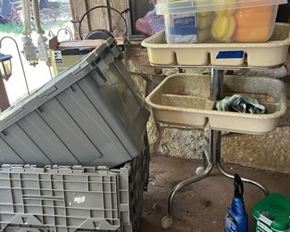 lidded bins and rolling parts cart