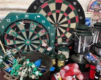 dart boards and camping equipment