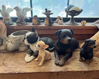 animal figurines, dogs birds