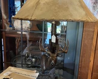 buck table lamp with leather shade