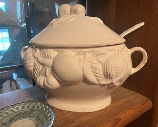 white covered soup dish