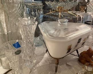 cut glass and pyrex casserole warmer