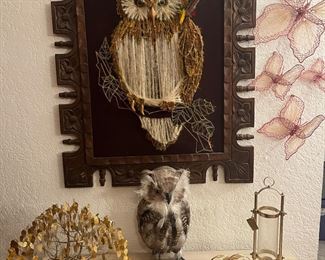 Owl and butterfly wall art