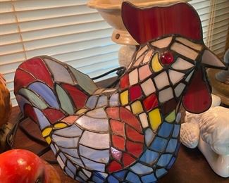 2 stained glass chicken lamps 
