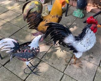 Assorted metal chickens
