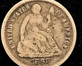 Antique RARE Date 1867 half dime