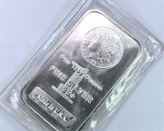 1 Troy Oz. Silver Bar, Morgan Design .999+ Fine