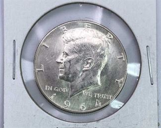 1964 Silver JFK Half Dollar, Gem BU w/ Luster
