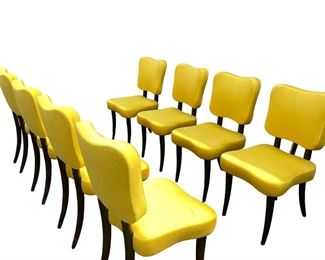 "Royere" style chairs (quantity 8) oak frame, woven custom yellow fabric