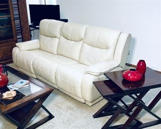 Leather electric reclining sofa