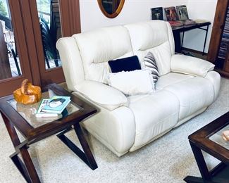 Leather electric reclining loveseat