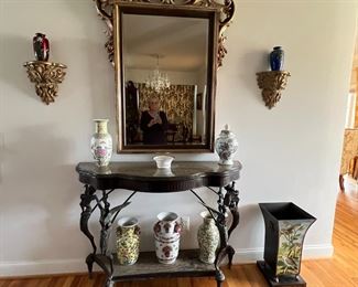 Ornate Mirror, Vases, Beautiful Ornate Hall Table - Metal Base,