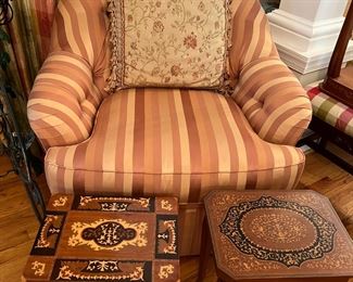 Henredon Easy Chair, Inlaid Music Side Tables
