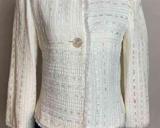 013 CHANEL Cruise Collection 2000 CreamWhite Sequined Collarless Jacket 