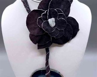 Agate And Suede Flower Necklace