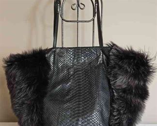 Carlos Falchi Couture Snakeskin And Fur Trimmed Hobo Bag