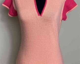 Cashmere Studio Scotland Short Sleeve Color Block Cashmere Sweater