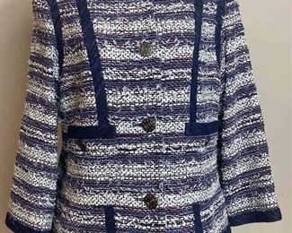 CHANEL 2013 Blue White Striped Tweed Jacket 