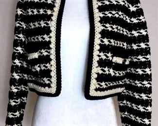 CHANEL Black And White Crochet Blazer