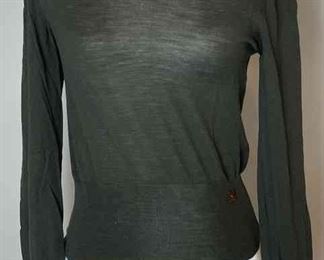 CHANEL Dark Green Cowl Neck Wool Sweater