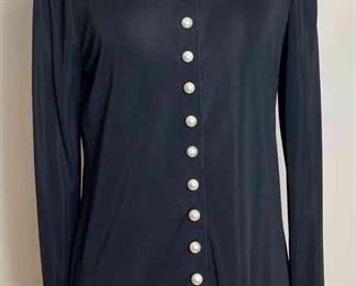 CHANEL Pearl Embellished Button Detail Long Sleeve Blous