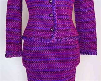 CHANEL Purple Wool Skirt Suit
