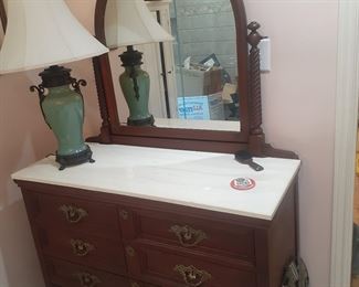 Antique Marble Top Dresser Drawers with Mirror