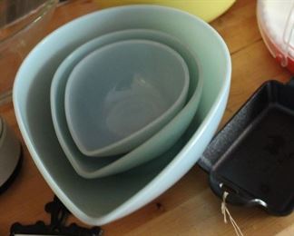 Vintage Fire King Delphite Blue Tear Drop Set of 3 Nesting Mixing Bowls
