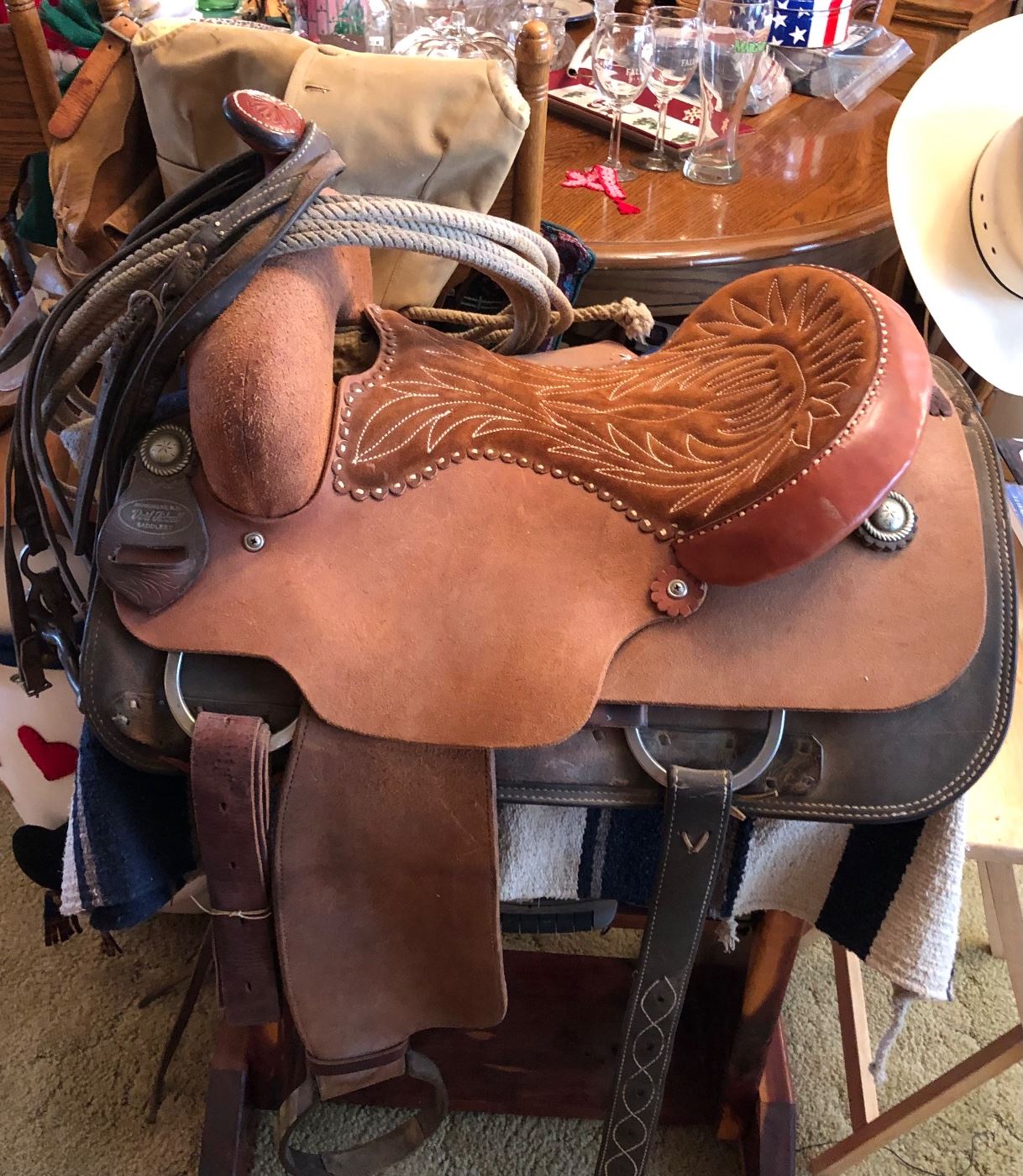 Vintage cutting  saddle hand made by well known saddle maker, Derl Tidwell, Monument, NM