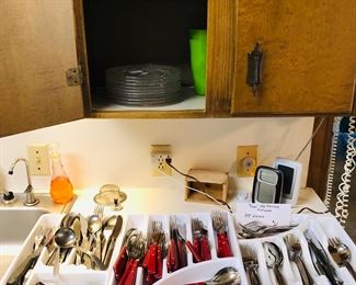 Stainless silverware, and cape cod glasses and plates