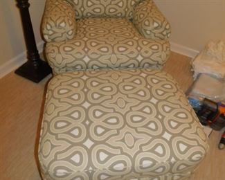 MID CENTURY CUSTOM UPHOLSTERED CHAIR & OTTOMAN BY CENTURY