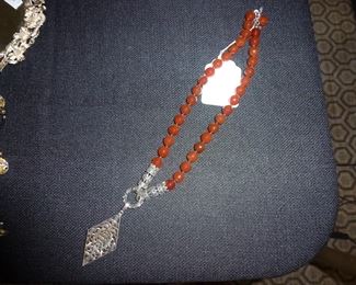 TOURMALINE BEAD, MARCASITE STERLING SILVER NECKLACE