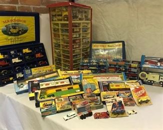 toy cars, matchbox, corgi, hotwheels, dingy, tootsie etc This is early photo at least 500 cars in this sale