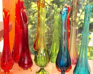 Swung Glass Vases, Amberina, Viking, Mid Century, Stretch