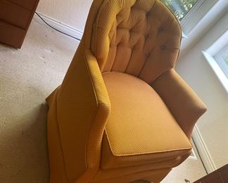 Mid Century Yellow Upholstered Arm Chair