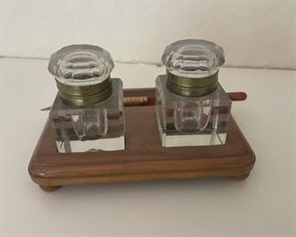 Pair of Office Inkwells with Stand